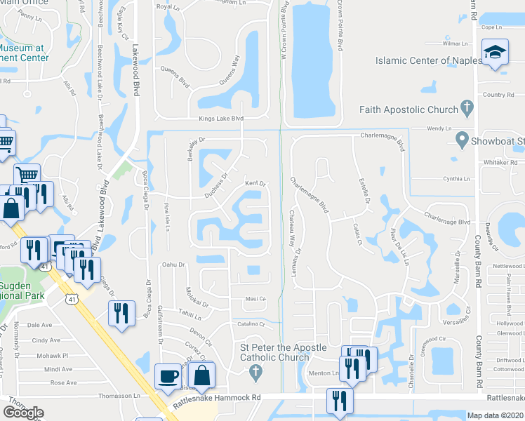 map of restaurants, bars, coffee shops, grocery stores, and more near 5270 Malvern Court in Naples