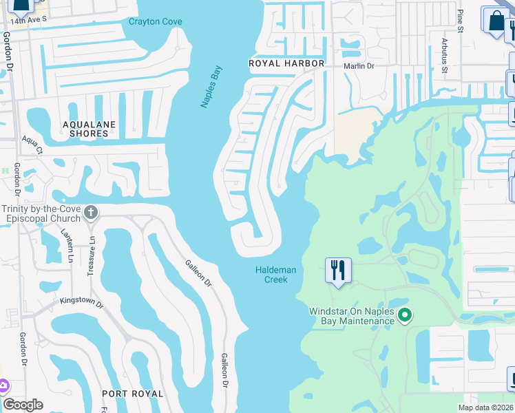 map of restaurants, bars, coffee shops, grocery stores, and more near 2390 Tarpon Road in Naples