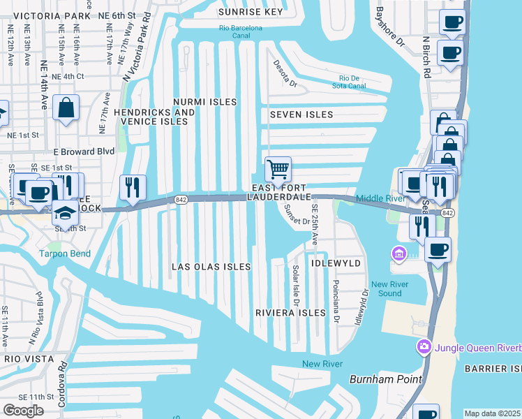 map of restaurants, bars, coffee shops, grocery stores, and more near 316 Isle of Palms Drive in Fort Lauderdale