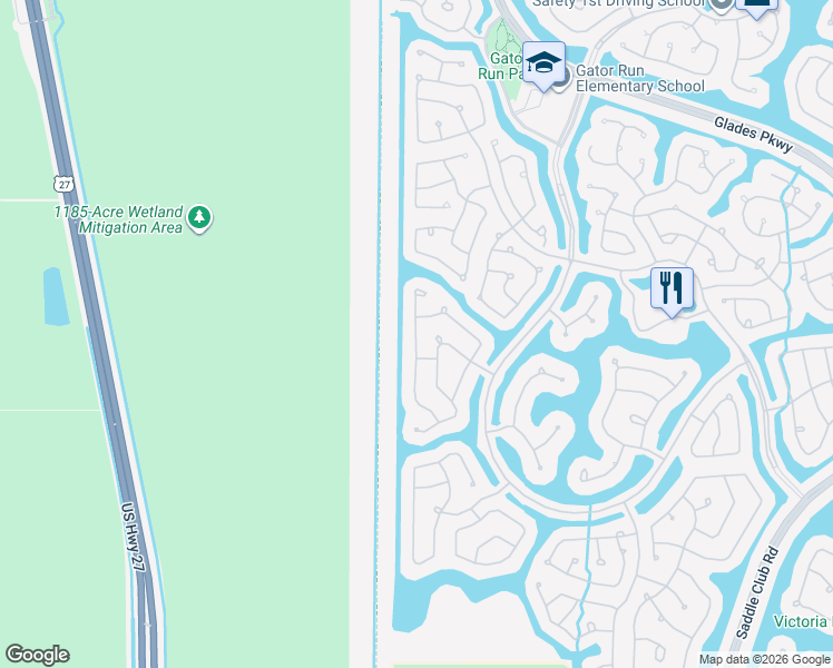map of restaurants, bars, coffee shops, grocery stores, and more near 1360 Crossbill Court in Weston