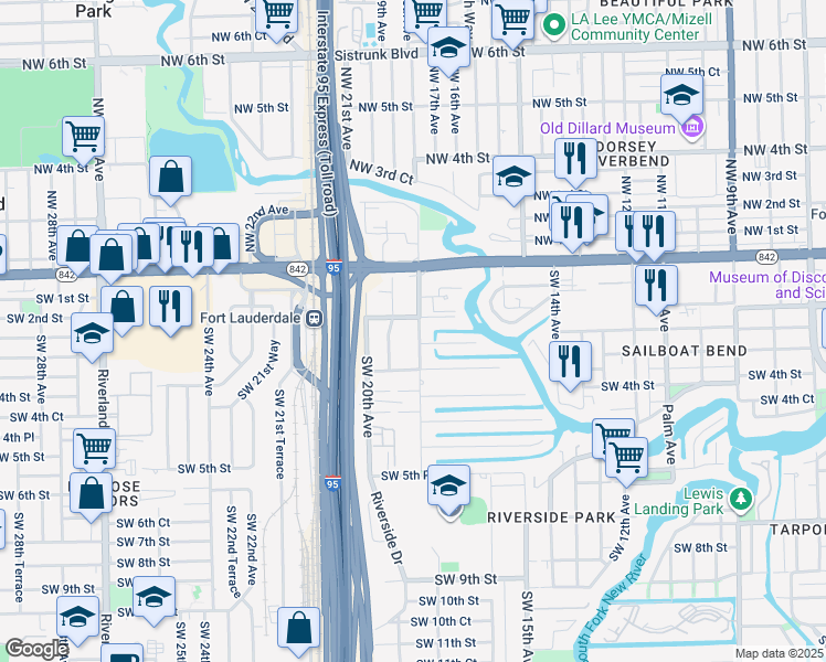 map of restaurants, bars, coffee shops, grocery stores, and more near 209 Southwest 18th Avenue in Fort Lauderdale