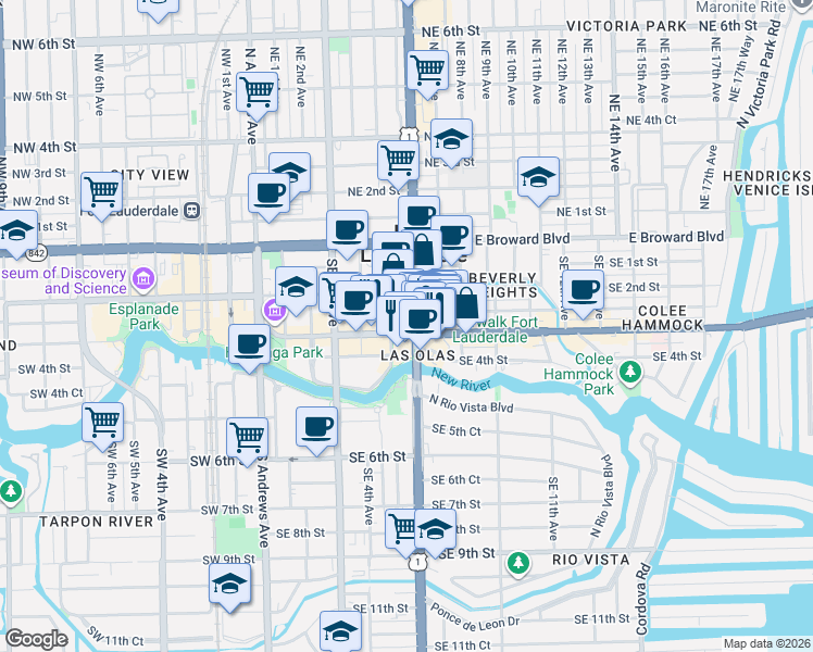 map of restaurants, bars, coffee shops, grocery stores, and more near in Fort Lauderdale