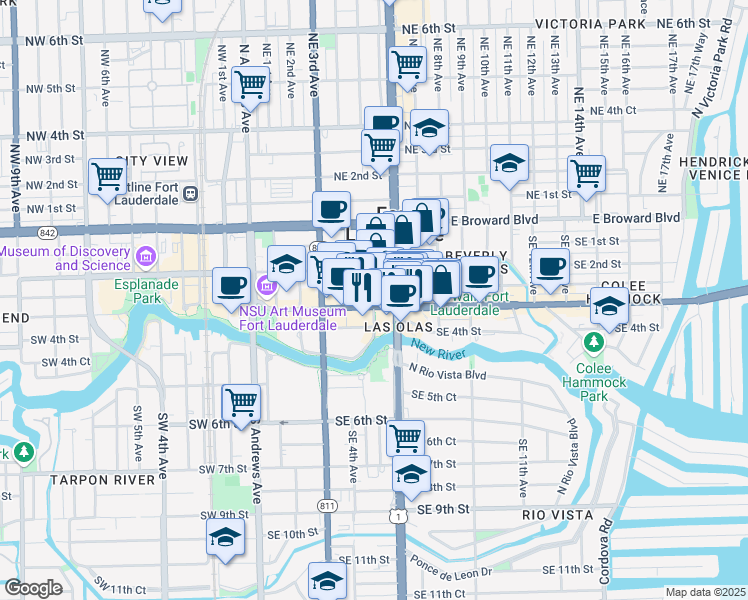 map of restaurants, bars, coffee shops, grocery stores, and more near in Fort Lauderdale