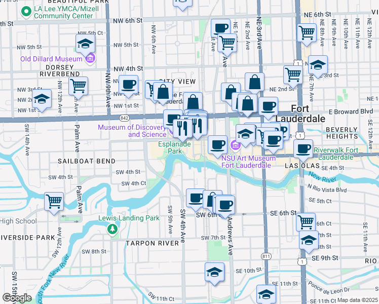 map of restaurants, bars, coffee shops, grocery stores, and more near 247 Nugent Avenue in Fort Lauderdale