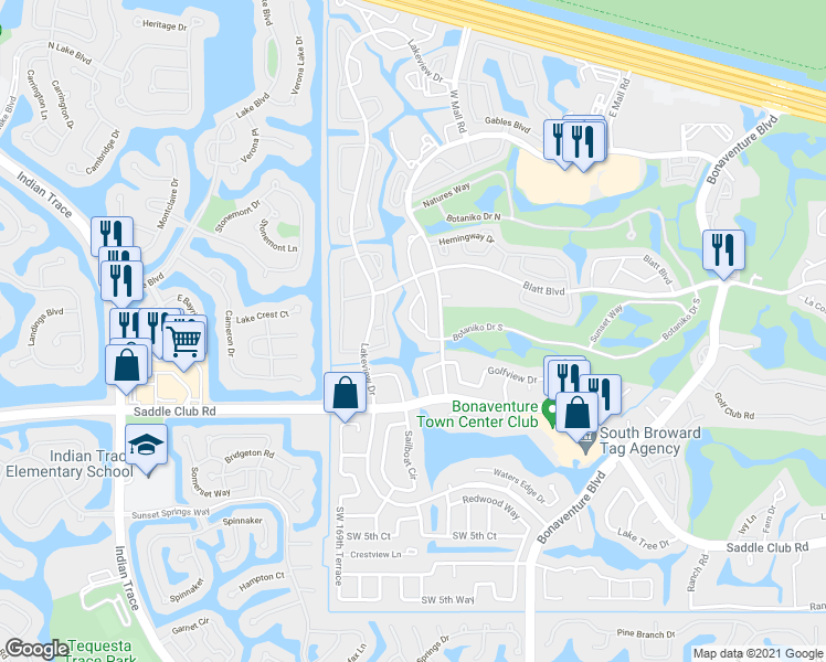 map of restaurants, bars, coffee shops, grocery stores, and more near 567 Racquet Club Road in Weston