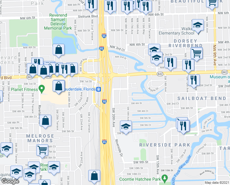 map of restaurants, bars, coffee shops, grocery stores, and more near 208 Southwest 20th Avenue in Fort Lauderdale
