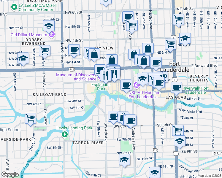 map of restaurants, bars, coffee shops, grocery stores, and more near 247 Nugent Avenue in Fort Lauderdale