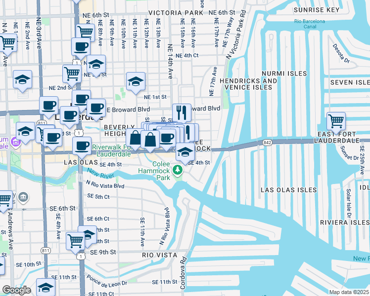 map of restaurants, bars, coffee shops, grocery stores, and more near in Fort Lauderdale