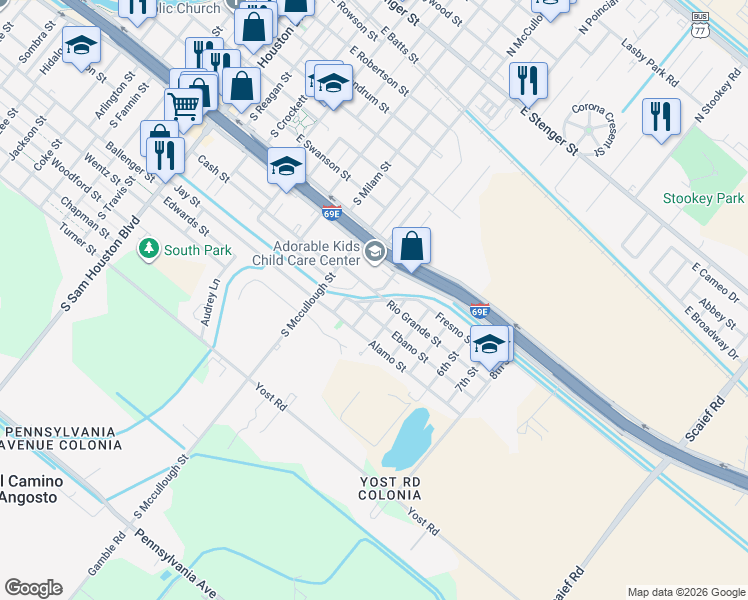 map of restaurants, bars, coffee shops, grocery stores, and more near 1st St in San Benito