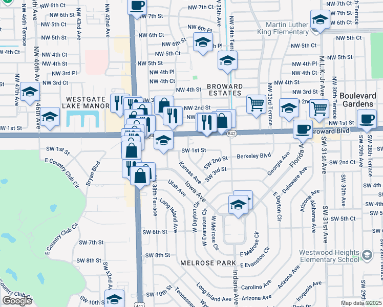 map of restaurants, bars, coffee shops, grocery stores, and more near 160 Southwest 37th Avenue in Fort Lauderdale