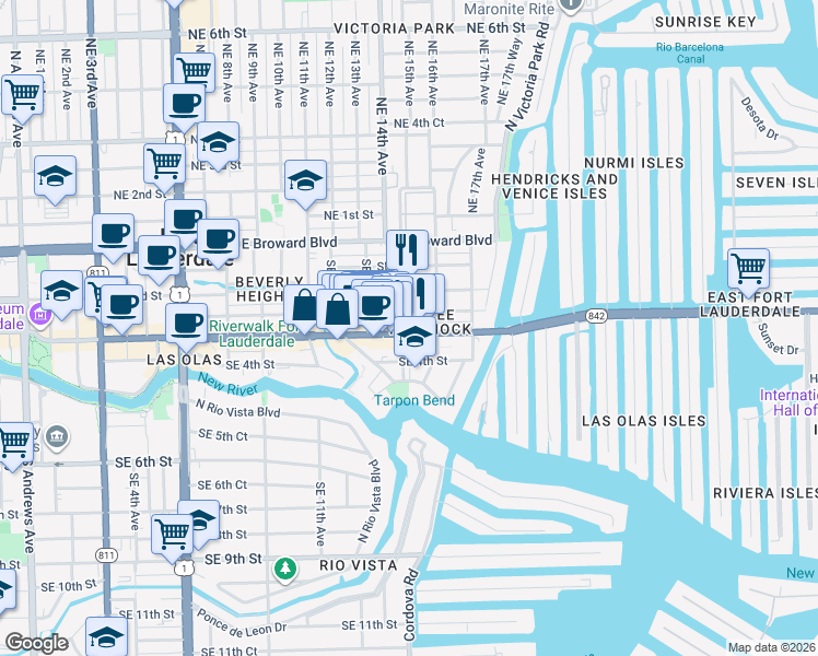 map of restaurants, bars, coffee shops, grocery stores, and more near in Fort Lauderdale