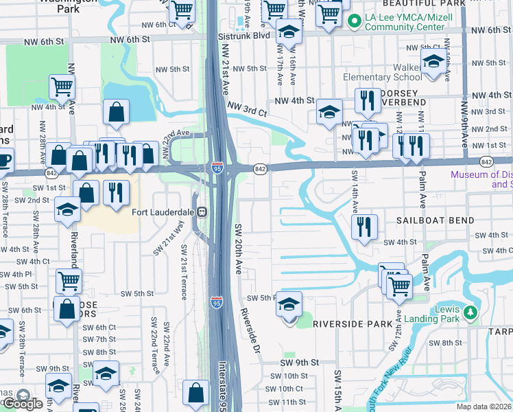 map of restaurants, bars, coffee shops, grocery stores, and more near 209 Southwest 18th Avenue in Fort Lauderdale