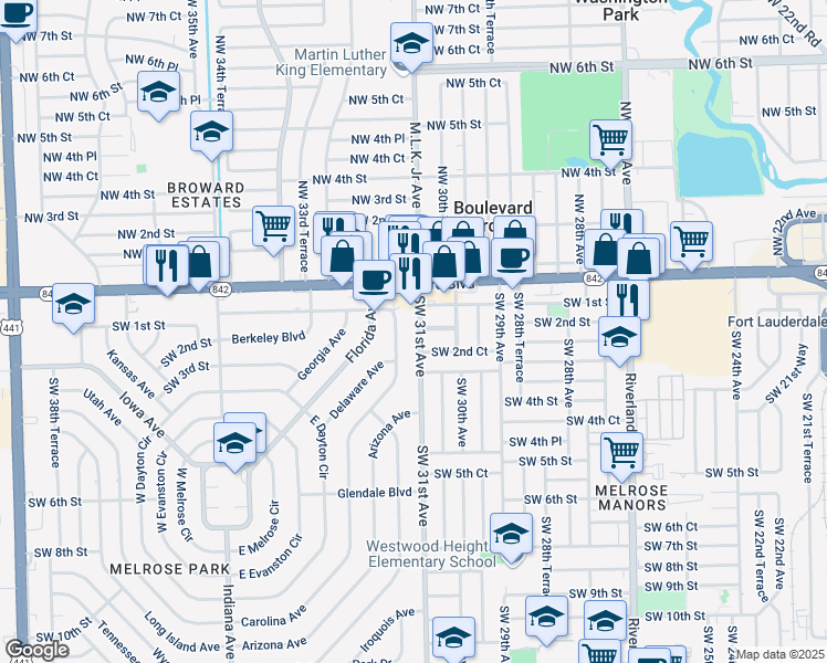 map of restaurants, bars, coffee shops, grocery stores, and more near 140 Carolina Avenue in Fort Lauderdale
