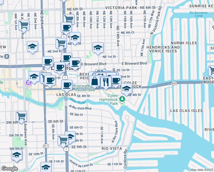 map of restaurants, bars, coffee shops, grocery stores, and more near in Fort Lauderdale