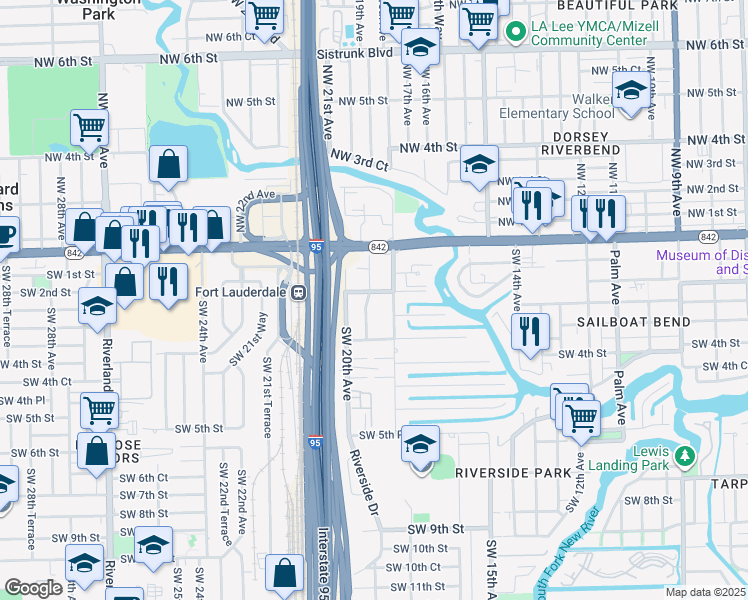 map of restaurants, bars, coffee shops, grocery stores, and more near 209 Southwest 18th Avenue in Fort Lauderdale