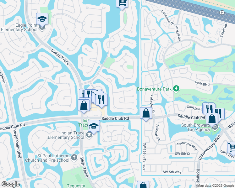 map of restaurants, bars, coffee shops, grocery stores, and more near 359 Lake Crest Court in Weston