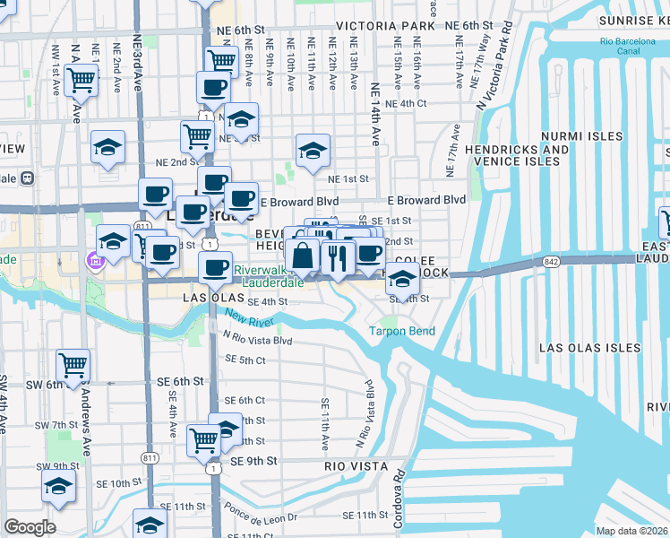 map of restaurants, bars, coffee shops, grocery stores, and more near in Fort Lauderdale
