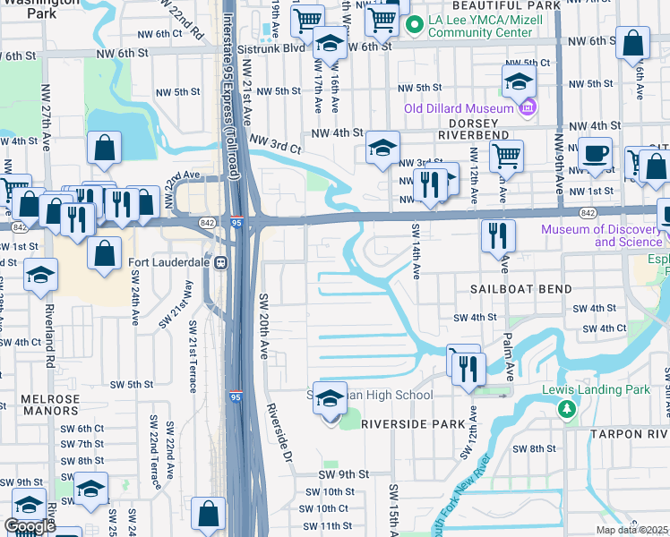 map of restaurants, bars, coffee shops, grocery stores, and more near 1737 West Las Olas Boulevard in Fort Lauderdale