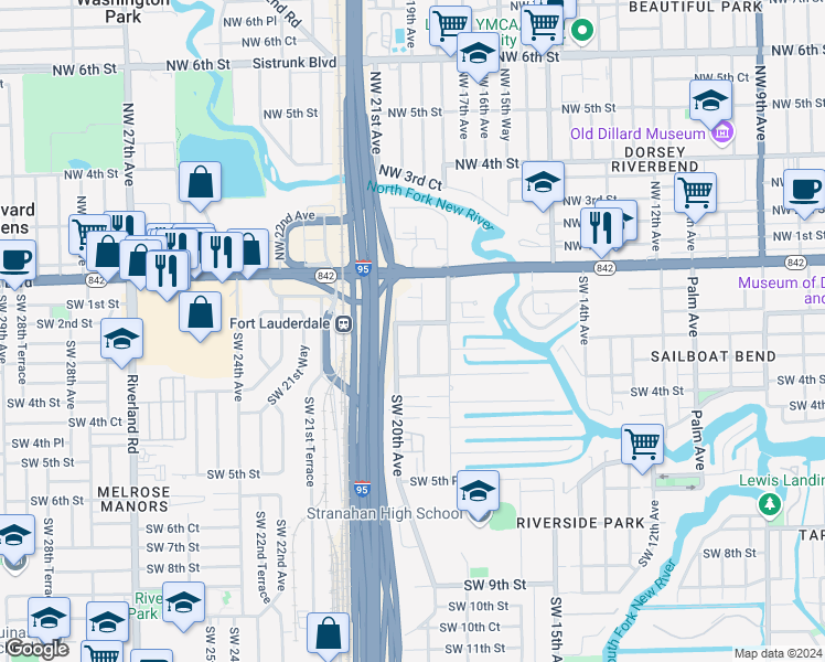 map of restaurants, bars, coffee shops, grocery stores, and more near 208 Southwest 20th Avenue in Fort Lauderdale