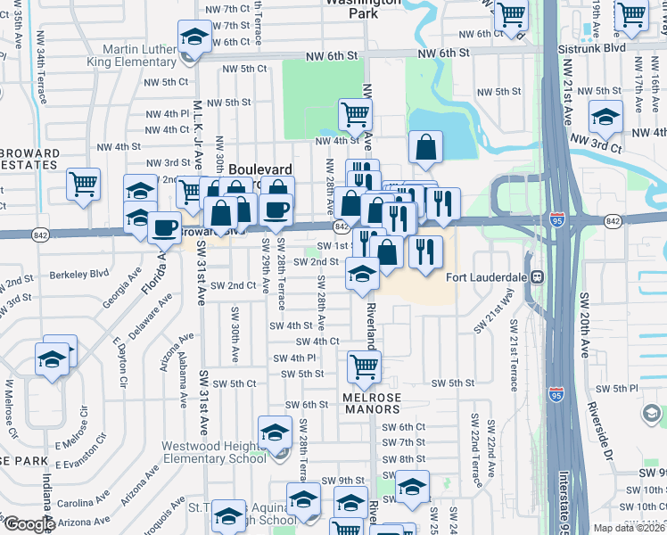 map of restaurants, bars, coffee shops, grocery stores, and more near 2761 Southwest 2nd Court in Fort Lauderdale
