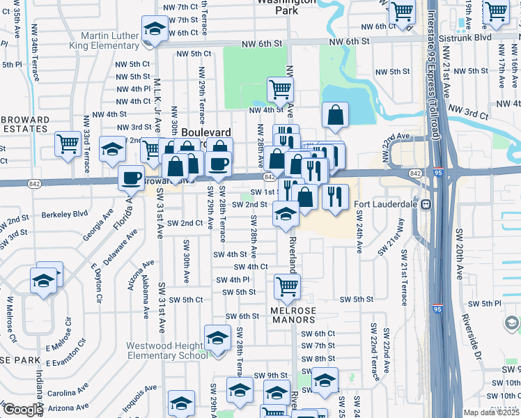 map of restaurants, bars, coffee shops, grocery stores, and more near 2761 Southwest 2nd Court in Fort Lauderdale