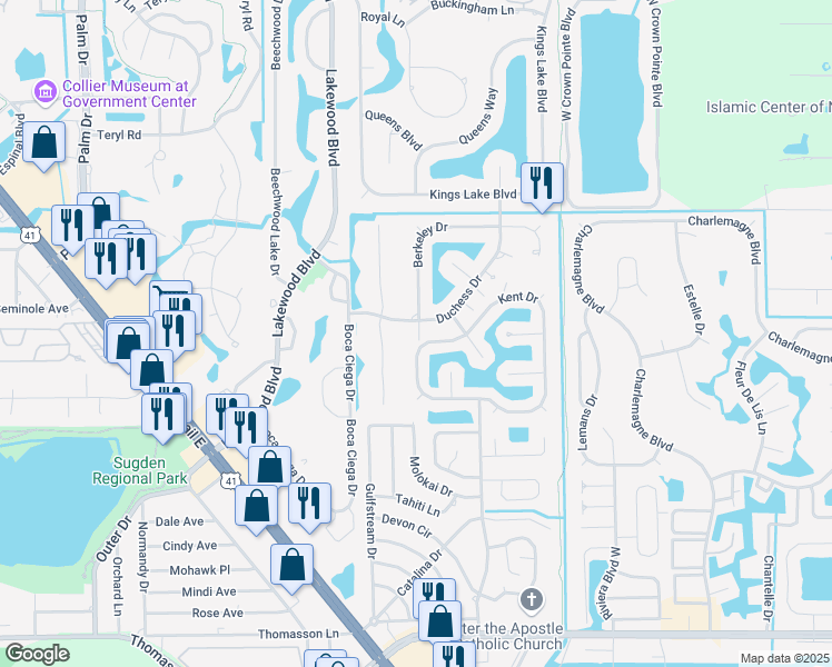 map of restaurants, bars, coffee shops, grocery stores, and more near 3740 Kent Drive in Naples