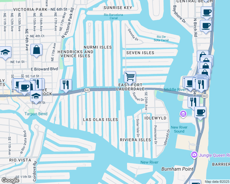map of restaurants, bars, coffee shops, grocery stores, and more near 316 Isle of Palms Drive in Fort Lauderdale
