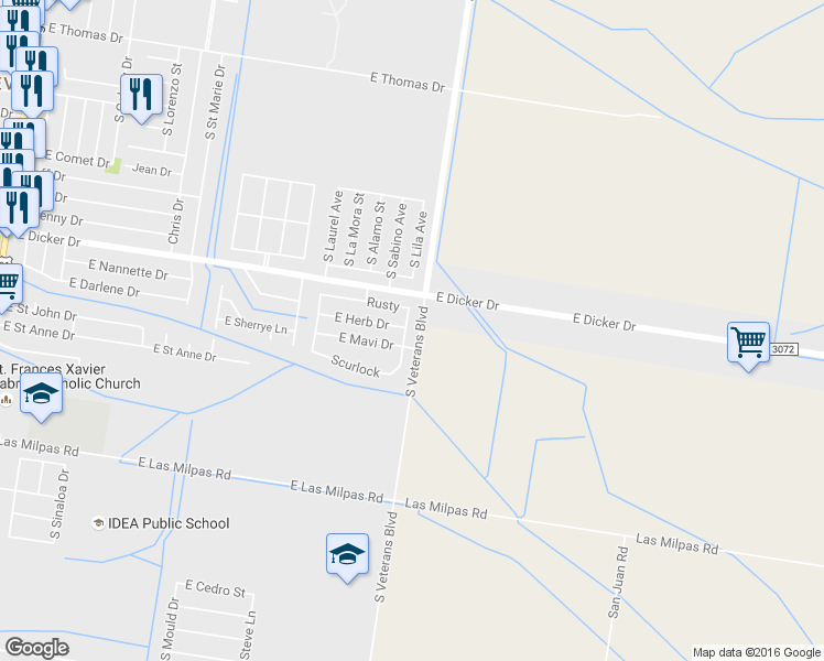 map of restaurants, bars, coffee shops, grocery stores, and more near 7511 South Lila Avenue in Pharr