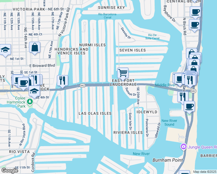 map of restaurants, bars, coffee shops, grocery stores, and more near 316 Isle of Palms Drive in Fort Lauderdale