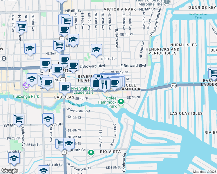 map of restaurants, bars, coffee shops, grocery stores, and more near in Fort Lauderdale