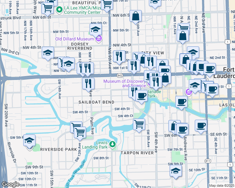 map of restaurants, bars, coffee shops, grocery stores, and more near 812 Middle Street in Fort Lauderdale