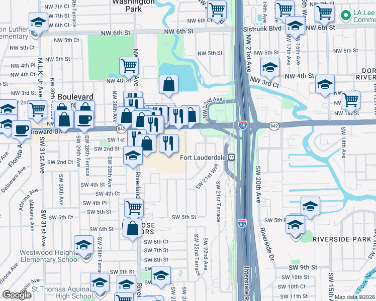 map of restaurants, bars, coffee shops, grocery stores, and more near 118 Southwest 24th Avenue in Fort Lauderdale
