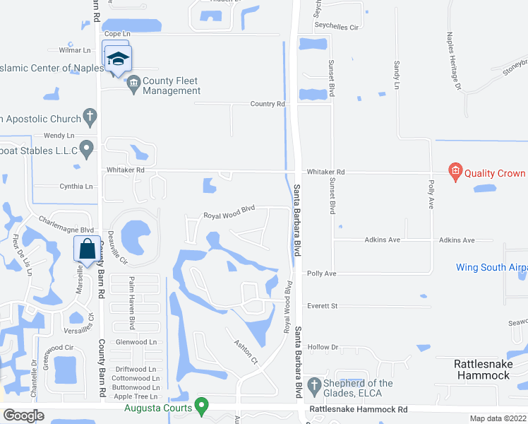 map of restaurants, bars, coffee shops, grocery stores, and more near 3535 Royal Wood Boulevard in Naples