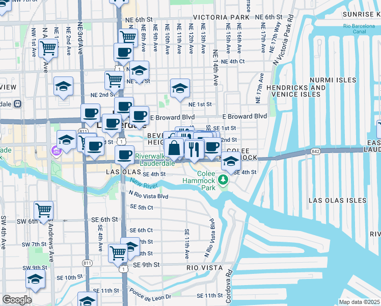 map of restaurants, bars, coffee shops, grocery stores, and more near in Fort Lauderdale