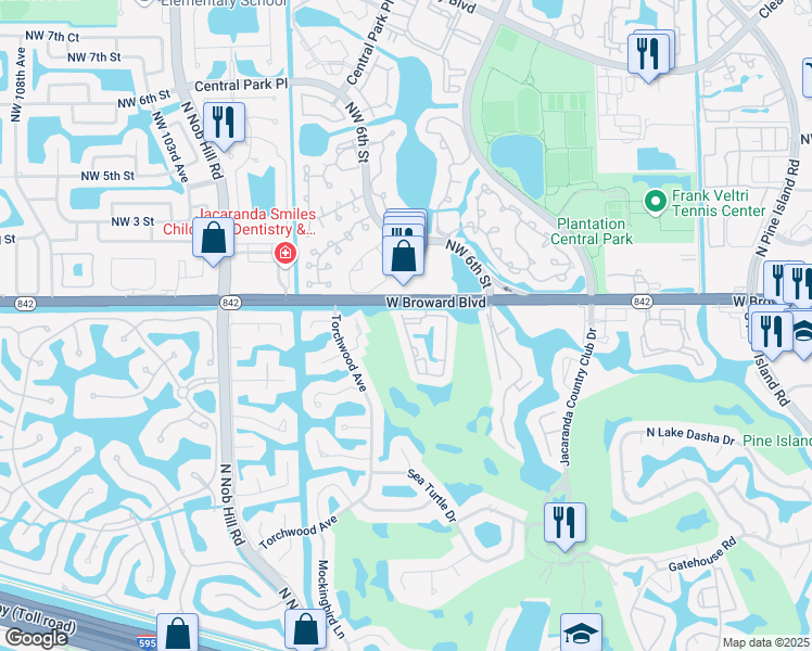 map of restaurants, bars, coffee shops, grocery stores, and more near 121 Southwest 96th Terrace in Plantation