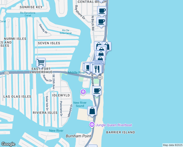 map of restaurants, bars, coffee shops, grocery stores, and more near in Fort Lauderdale