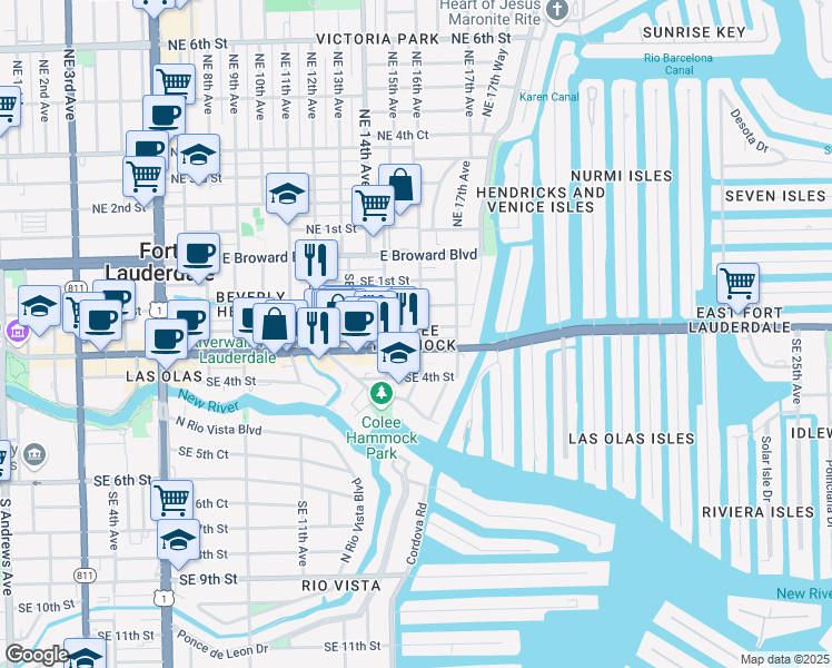 map of restaurants, bars, coffee shops, grocery stores, and more near in Fort Lauderdale