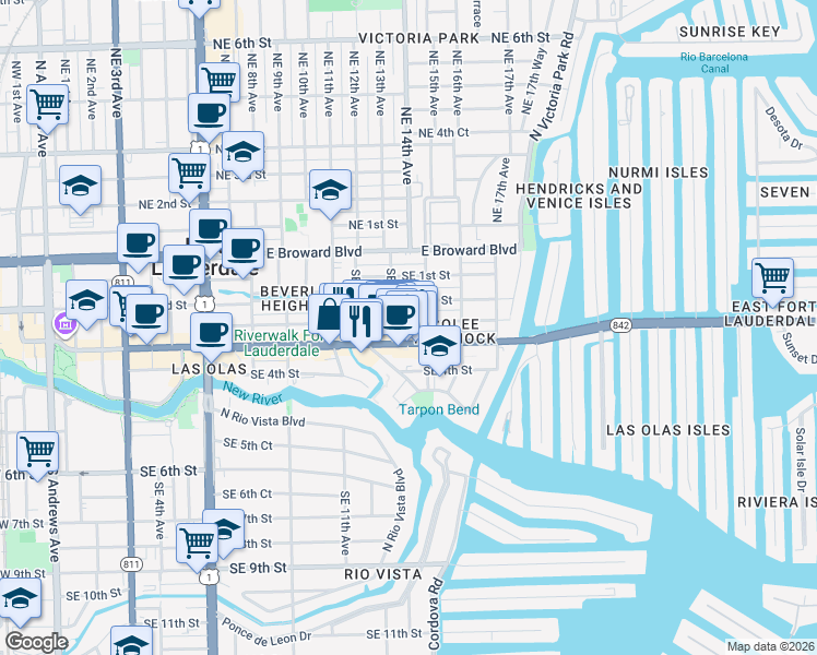 map of restaurants, bars, coffee shops, grocery stores, and more near in Fort Lauderdale
