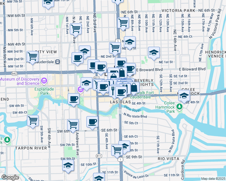 map of restaurants, bars, coffee shops, grocery stores, and more near 420 Federal Highway in Fort Lauderdale