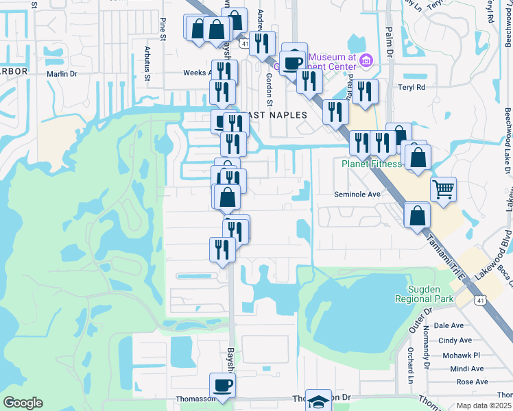 map of restaurants, bars, coffee shops, grocery stores, and more near 2986 Barrett Avenue in Naples
