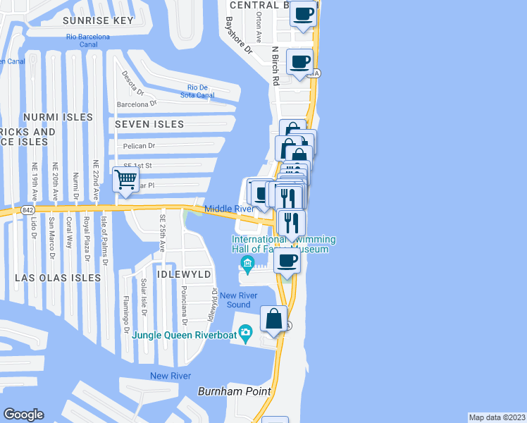 map of restaurants, bars, coffee shops, grocery stores, and more near in Fort Lauderdale