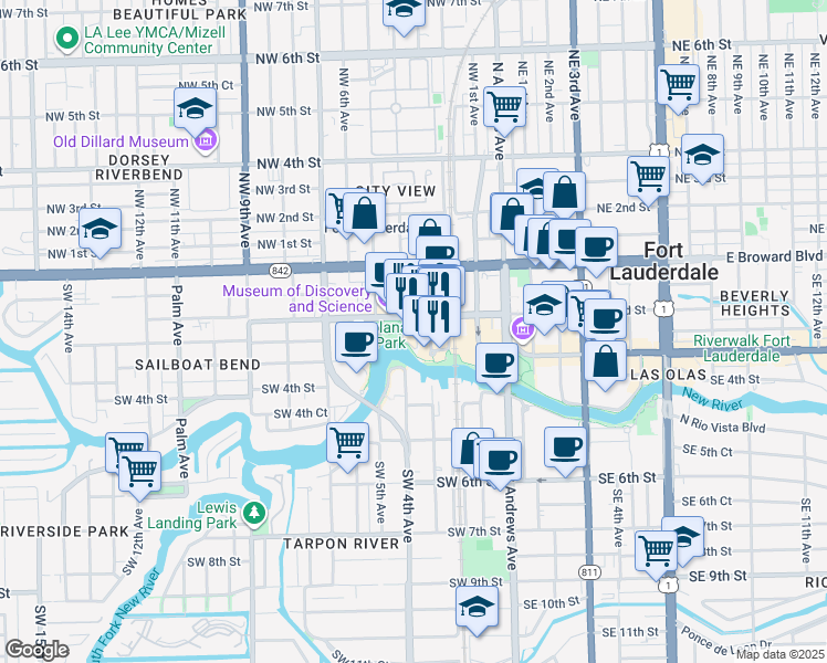 map of restaurants, bars, coffee shops, grocery stores, and more near 247 Nugent Avenue in Fort Lauderdale