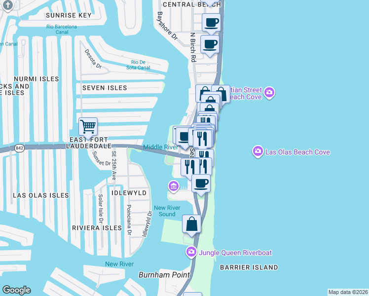 map of restaurants, bars, coffee shops, grocery stores, and more near in Fort Lauderdale