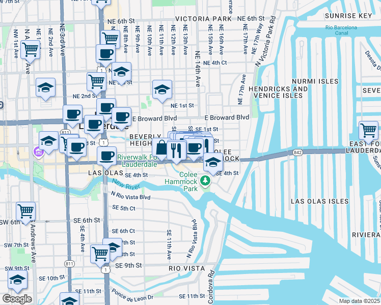 map of restaurants, bars, coffee shops, grocery stores, and more near in Fort Lauderdale