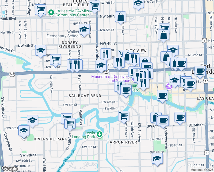 map of restaurants, bars, coffee shops, grocery stores, and more near 812 Middle Street in Fort Lauderdale