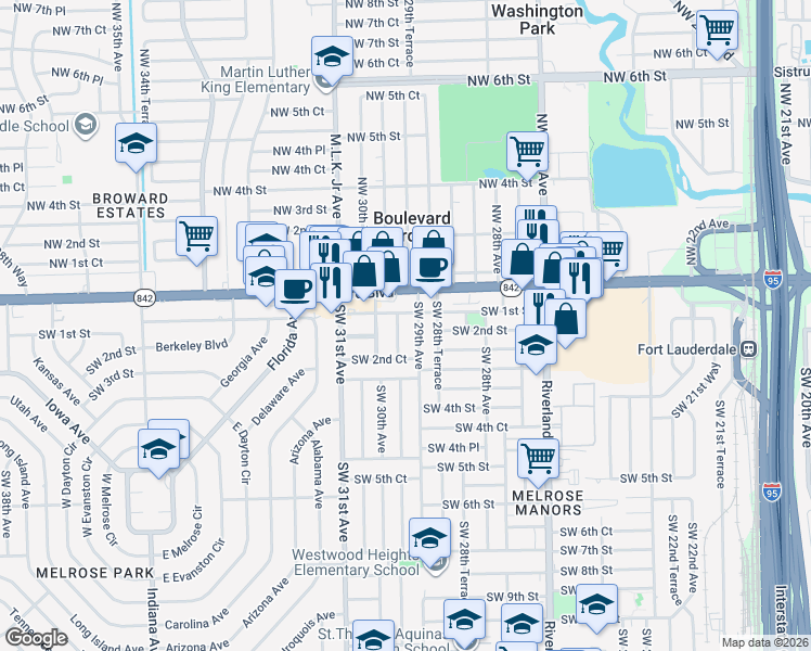 map of restaurants, bars, coffee shops, grocery stores, and more near 211 Southwest 29th Terrace in Fort Lauderdale