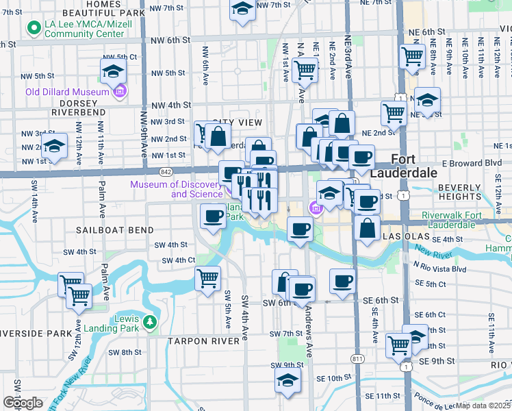 map of restaurants, bars, coffee shops, grocery stores, and more near 247 Nugent Avenue in Fort Lauderdale