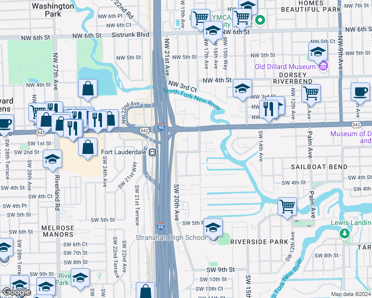 map of restaurants, bars, coffee shops, grocery stores, and more near 208 Southwest 20th Avenue in Fort Lauderdale