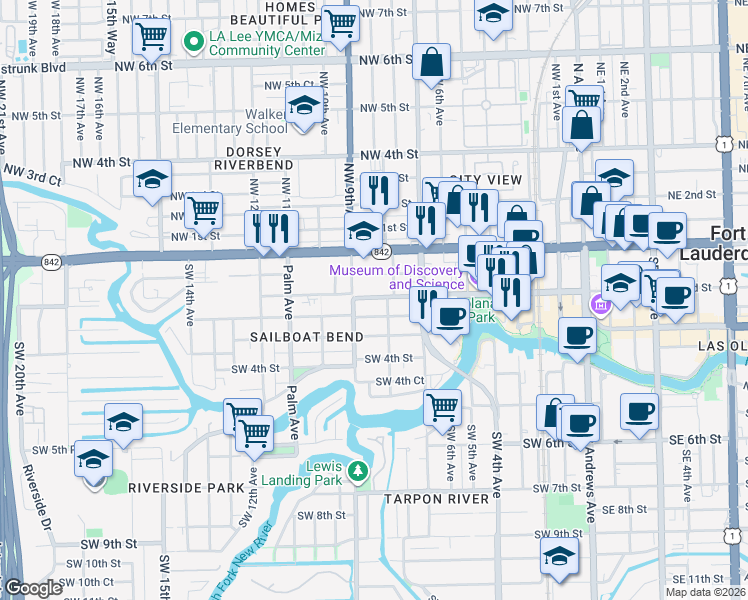 map of restaurants, bars, coffee shops, grocery stores, and more near 812 Middle Street in Fort Lauderdale