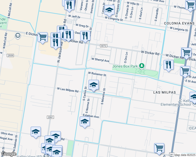map of restaurants, bars, coffee shops, grocery stores, and more near 1104 West Ruisenor Street in Pharr